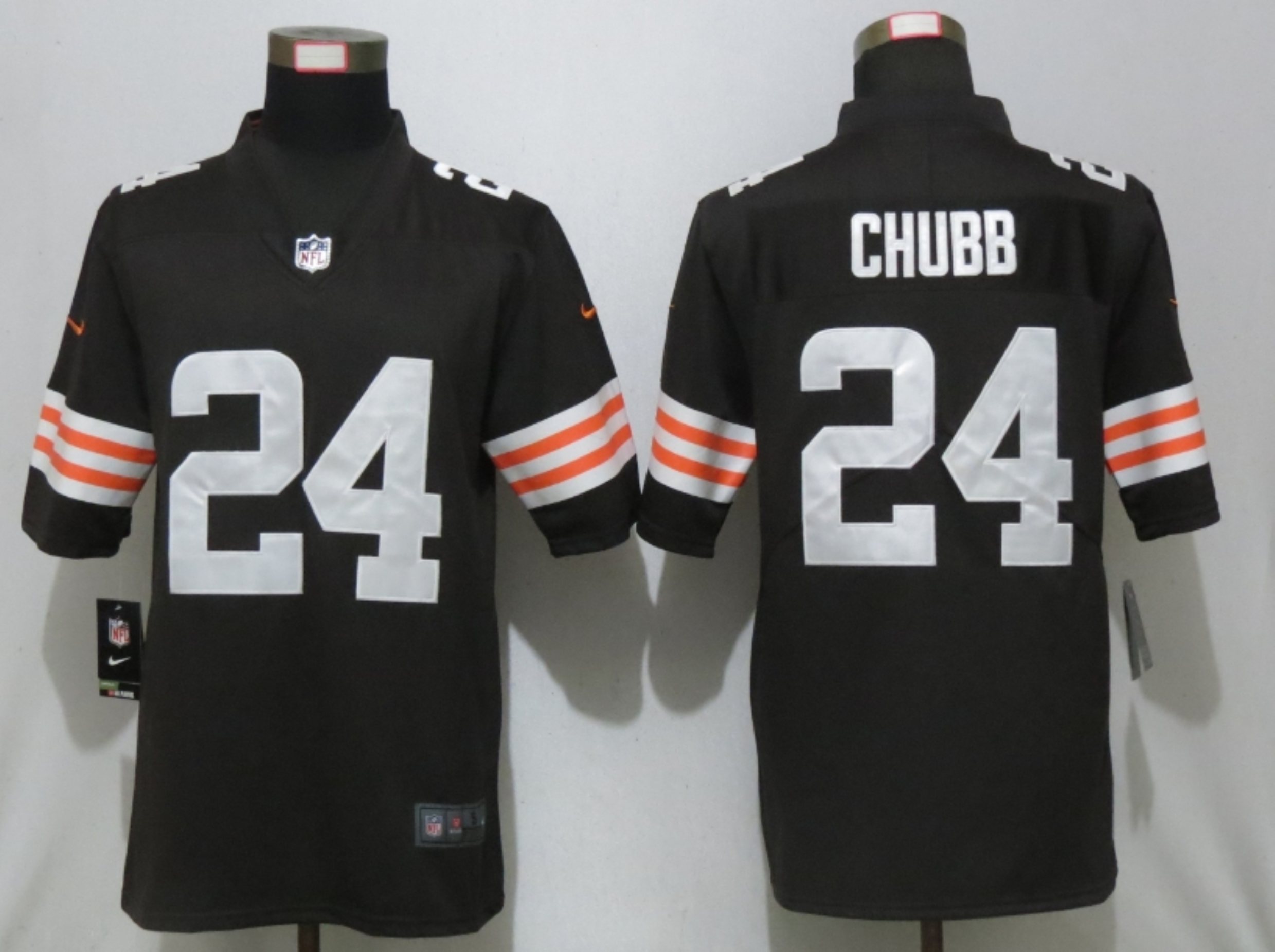 Men New Nike Cleveland Browns #24 Chubb Brown Vapor Limited Player Jersey